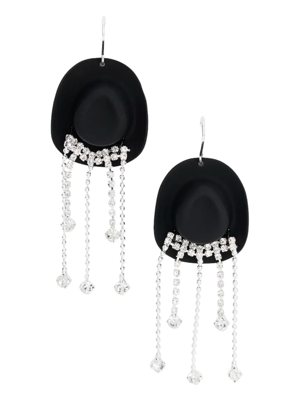 Cowboy Hat Crystal Rhinestone Fringe Dangle Earrings - Picture 1 of 7